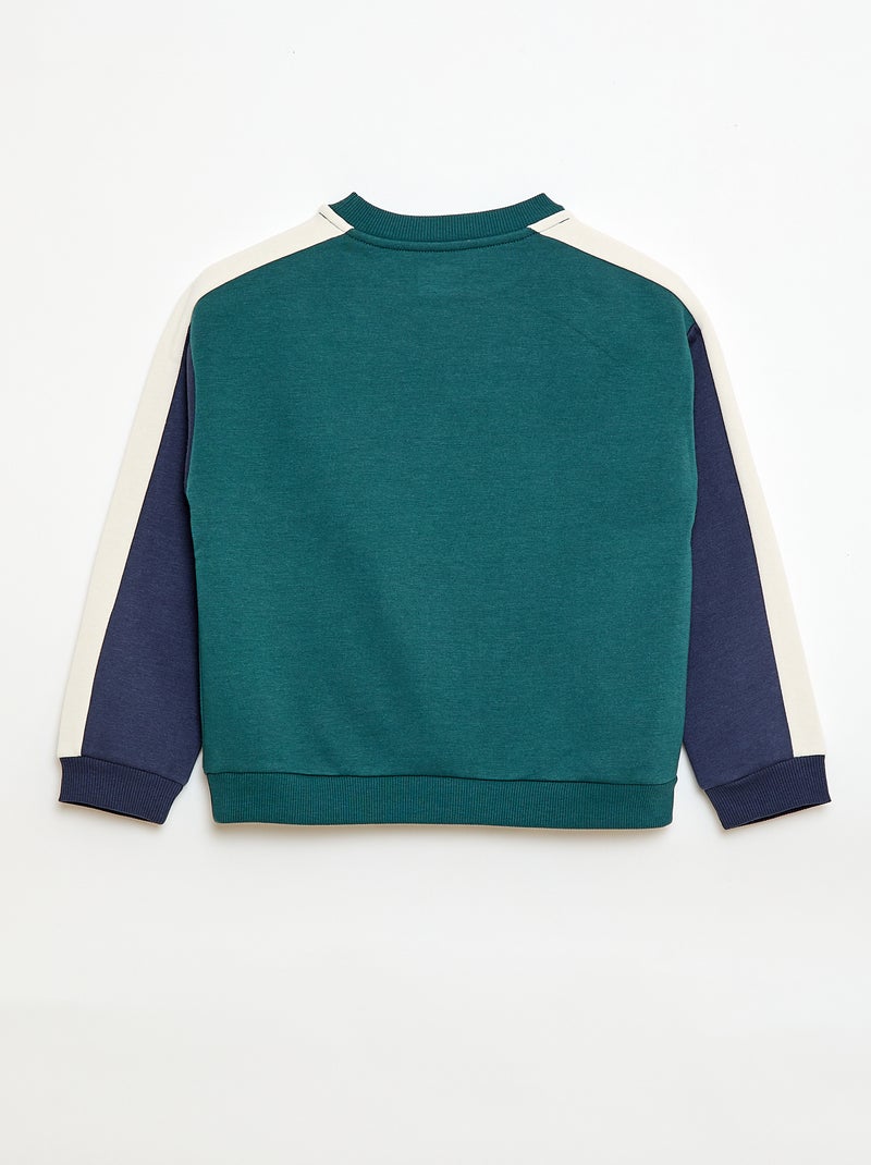 Sweater met ronde hals en colourblock Groen - Kiabi