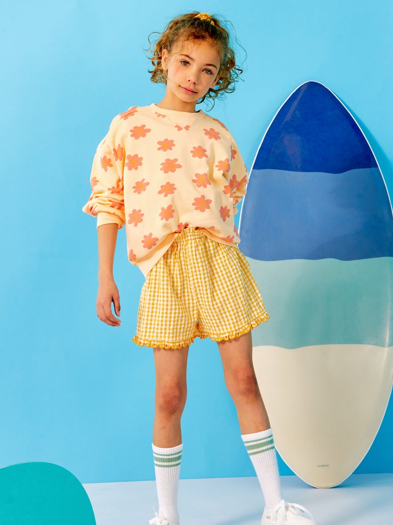 Sweater met ronde hals en motiefje ORANJE - Kiabi