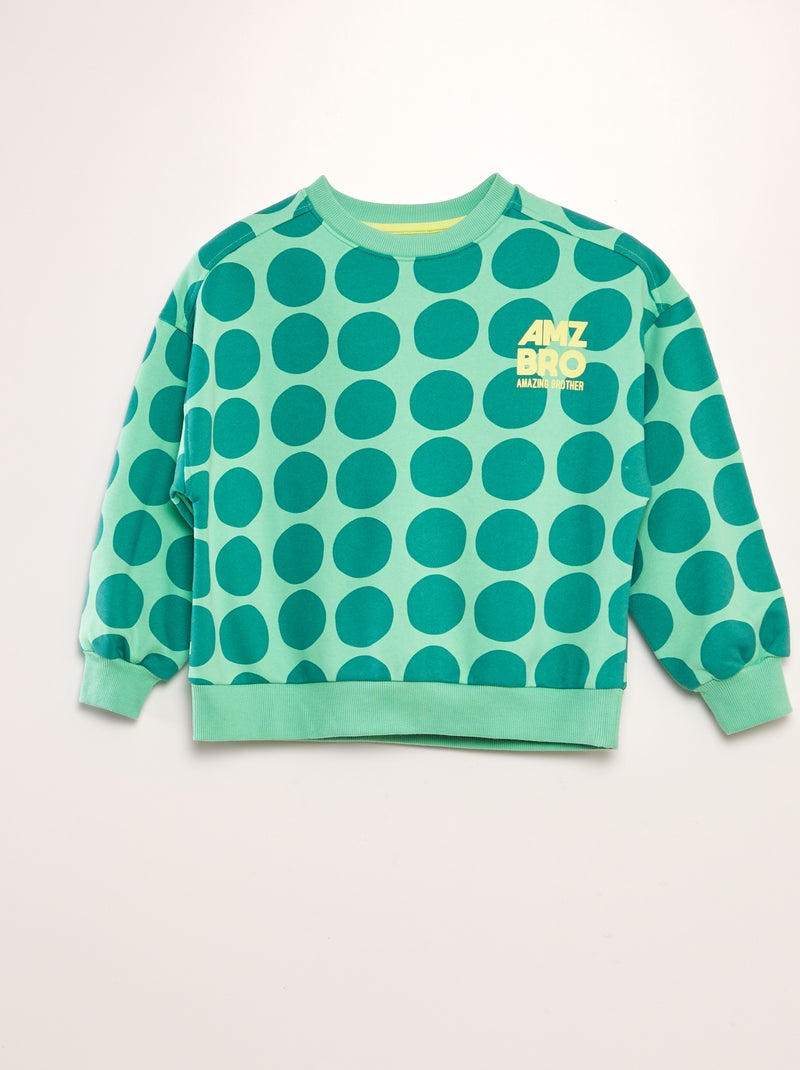 Sweater met ronde hals en print - Broer en zus GROEN - Kiabi