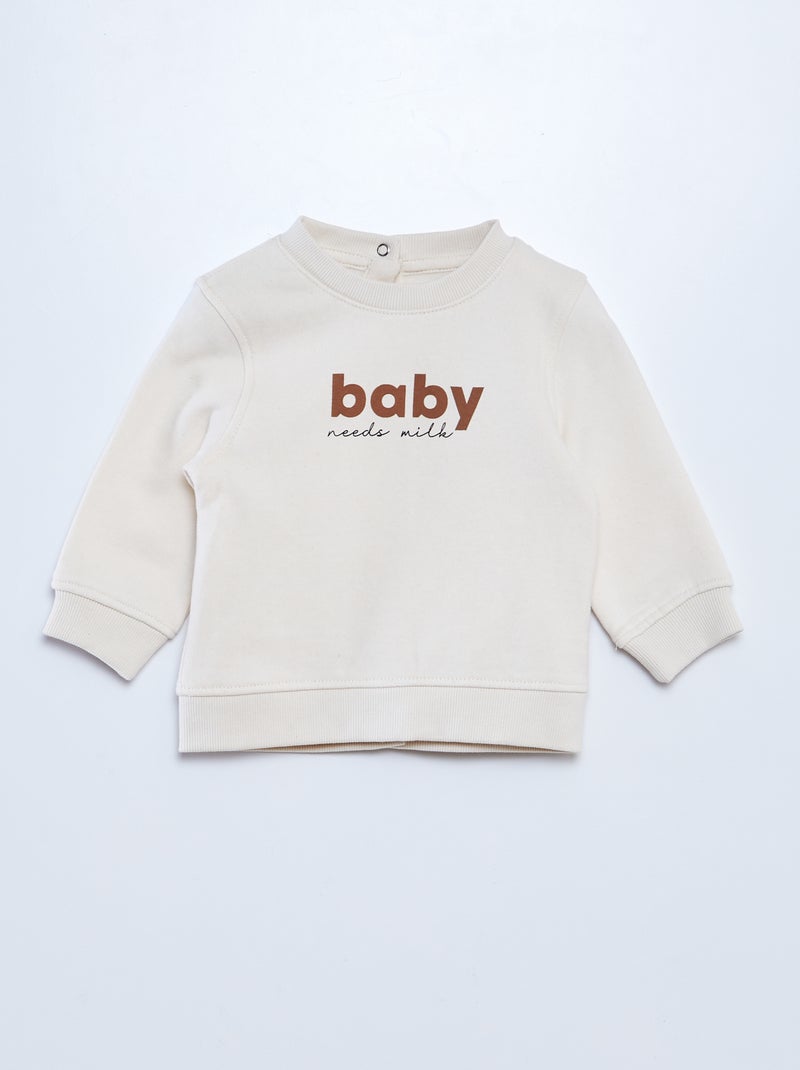 Sweater met ronde hals en print BIEGE - Kiabi