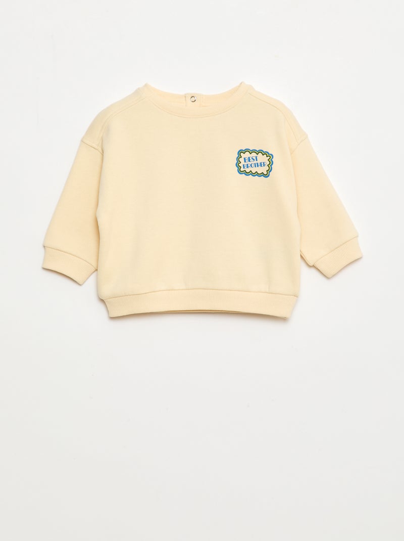 Sweater met ronde hals en print Biege - Kiabi