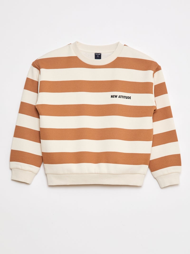 Sweater met ronde hals en print Biege - Kiabi