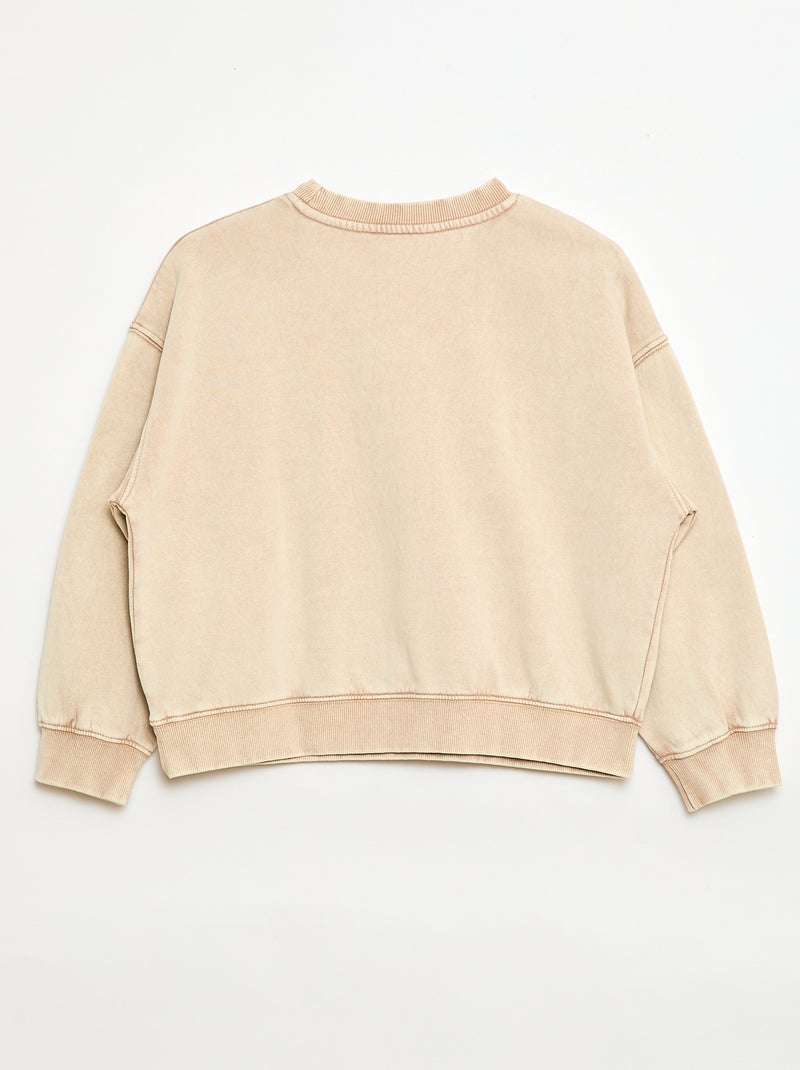 Sweater met ronde hals en print Biege - Kiabi