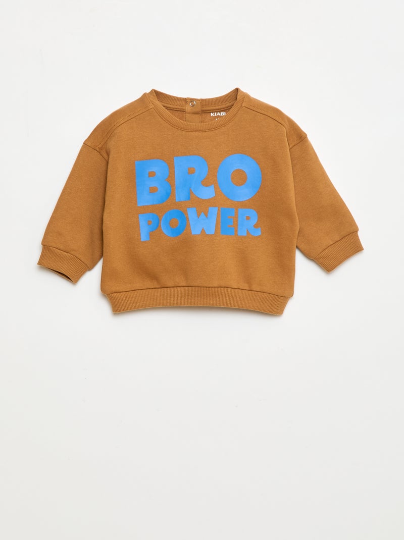 Sweater met ronde hals en print Bruin - Kiabi