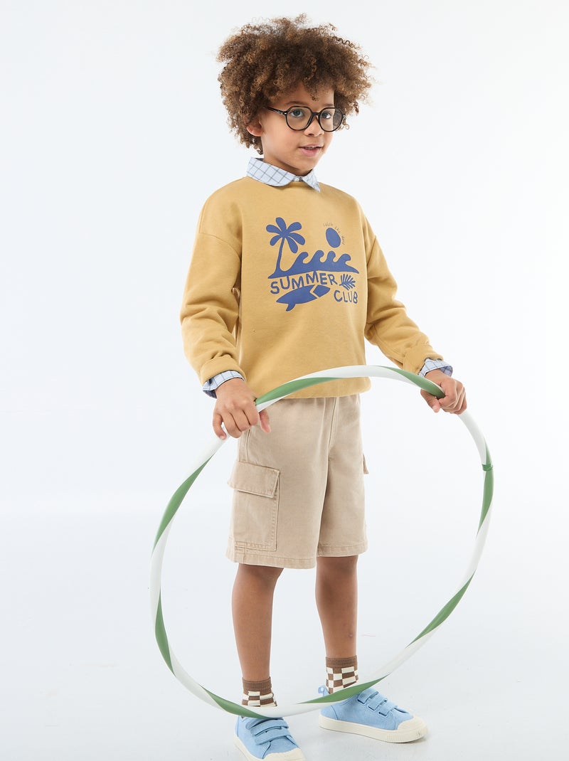 Sweater met ronde hals en print Geel - Kiabi