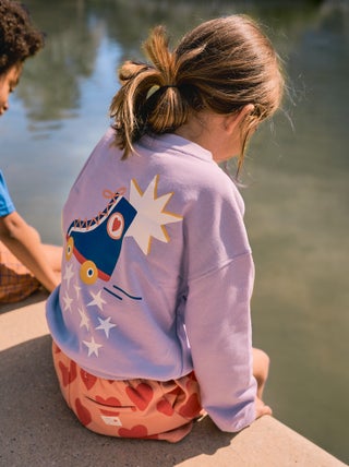 Sweater met ronde hals en print voor en achter