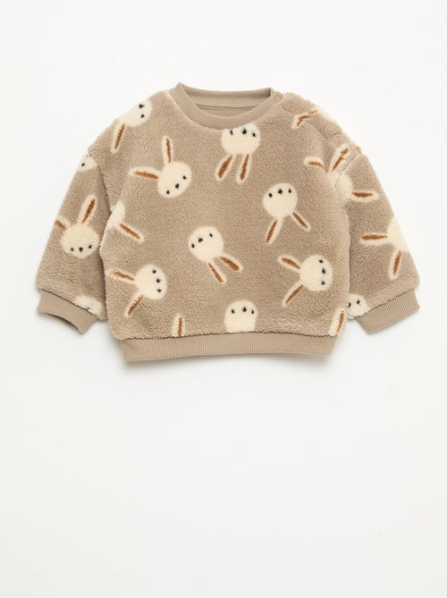 Sweater met ronde hals en schapenvachteffect - Kiabi