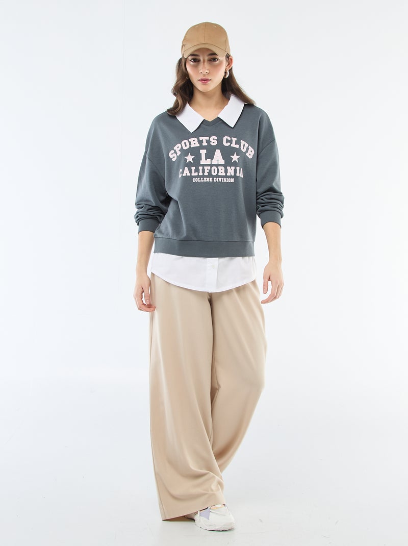 Sweater met ronde hals in 'campus'-stijl Grijs - Kiabi