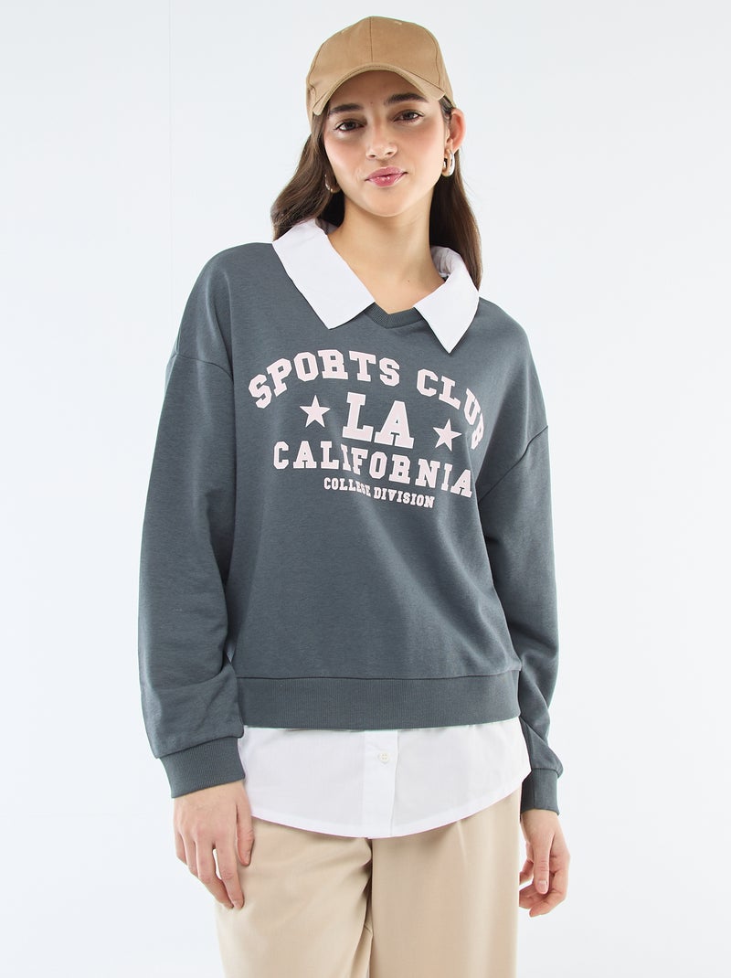 Sweater met ronde hals in 'campus'-stijl Grijs - Kiabi