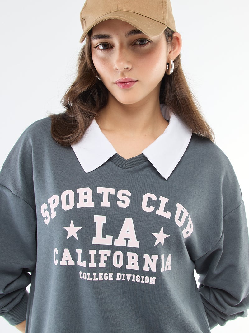 Sweater met ronde hals in 'campus'-stijl Grijs - Kiabi