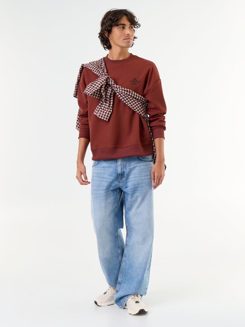 Sweater met ronde hals van piquéstof Bruin - Kiabi