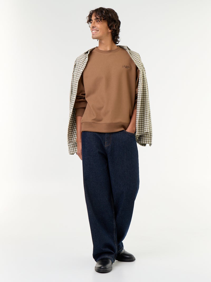 Sweater met ronde hals van piquéstof Bruin - Kiabi