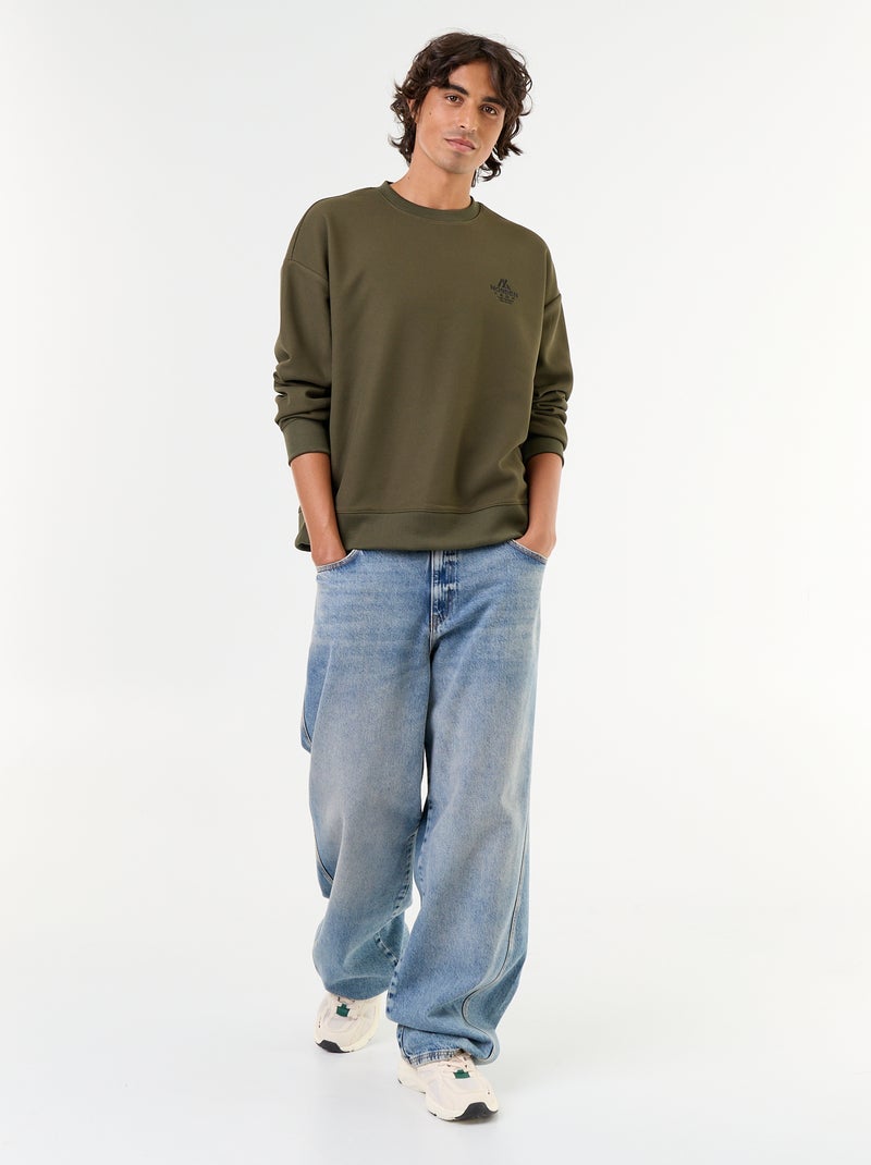 Sweater met ronde hals van piquéstof Kaki - Kiabi