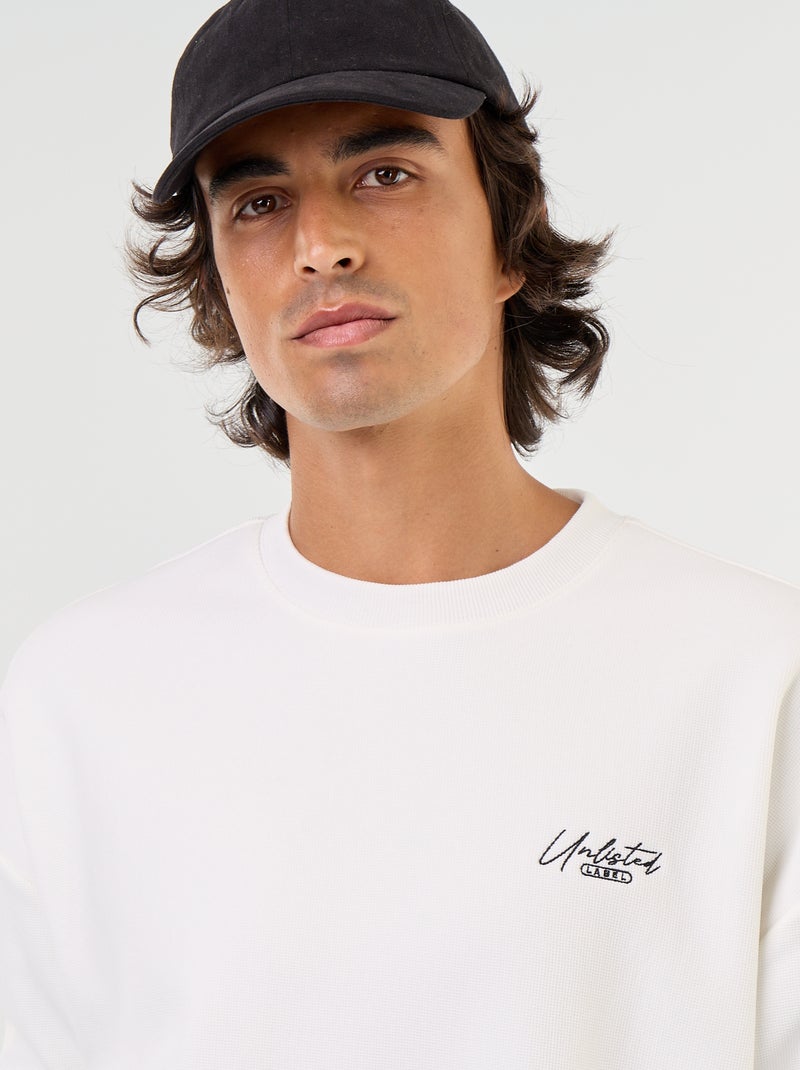 Sweater met ronde hals van piquéstof Wit - Kiabi