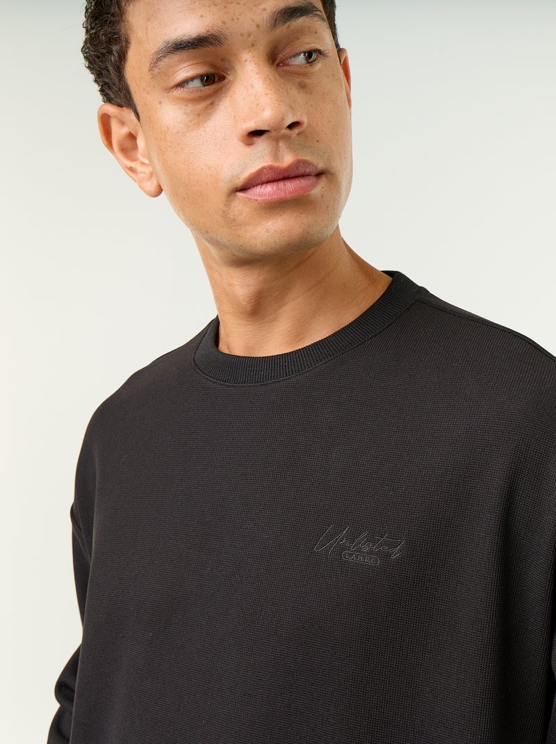Sweater met ronde hals van piquéstof Zwart - Kiabi