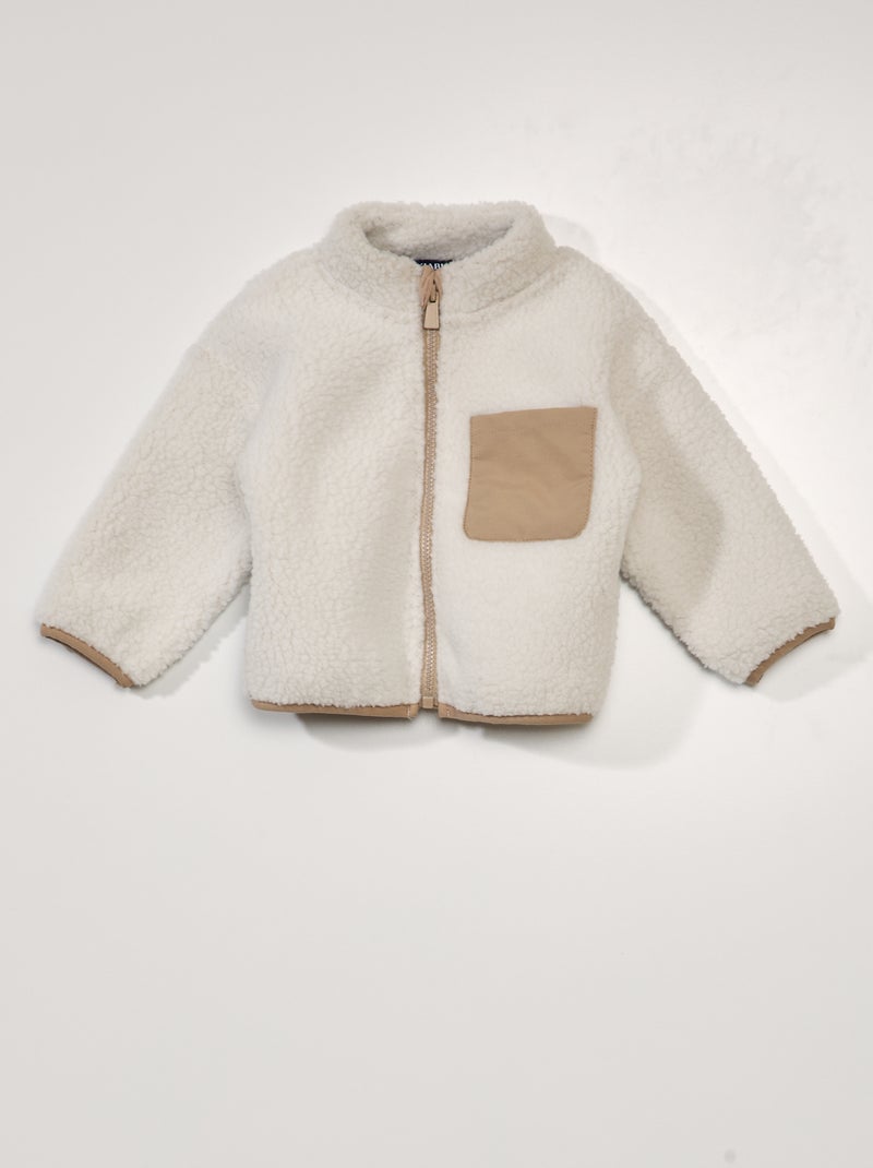 Sweater met schapenvacht effect met rits sneeuw wit - Kiabi