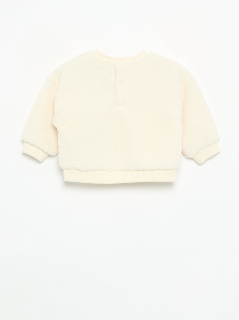 Sweater met schapenvachteffect en borduursels Wit - Kiabi