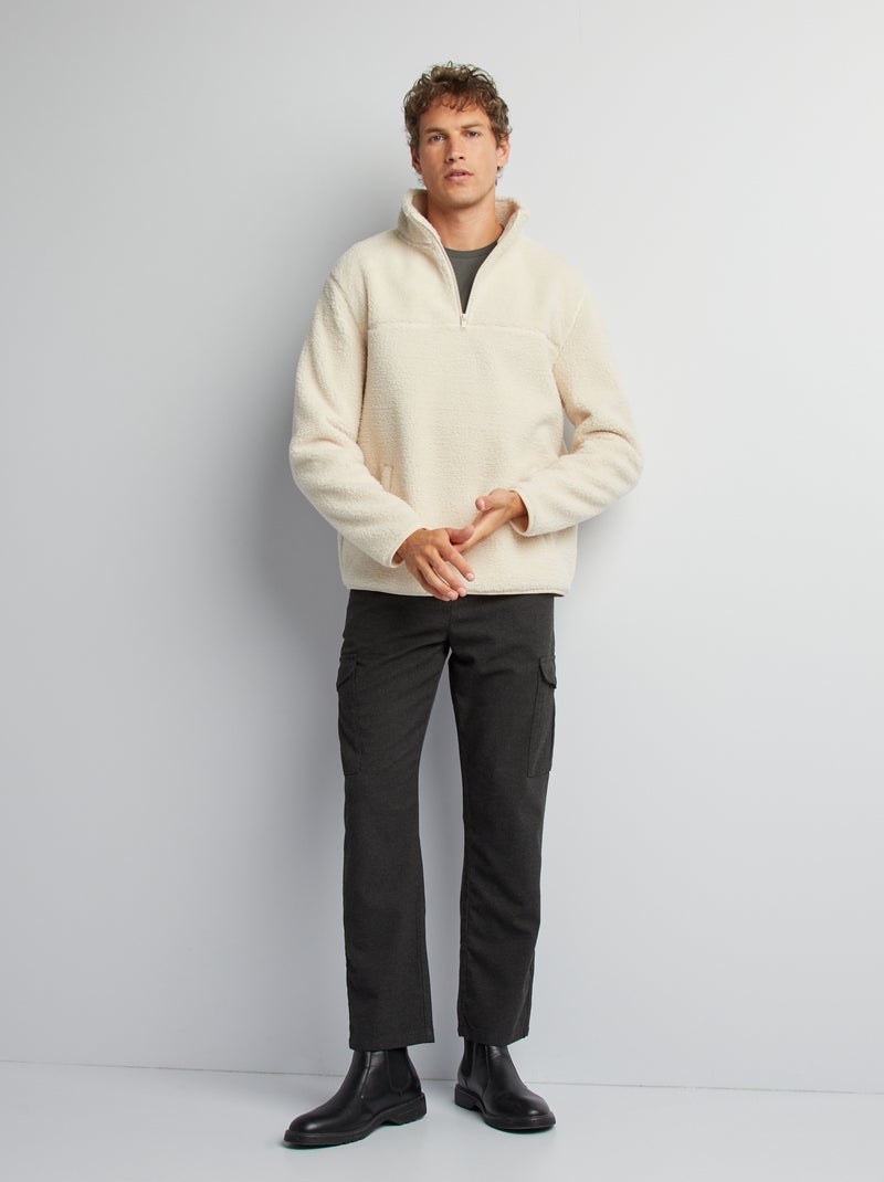 Sweater met schapenvachttextuur en ritsje aan de hals WIT - Kiabi