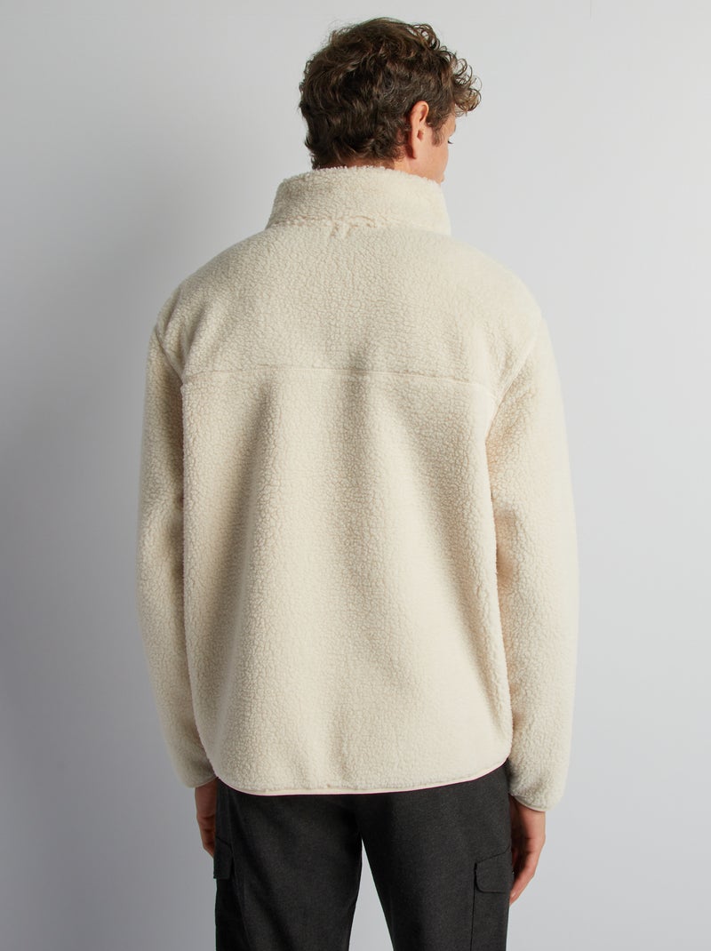 Sweater met schapenvachttextuur en ritsje aan de hals WIT - Kiabi