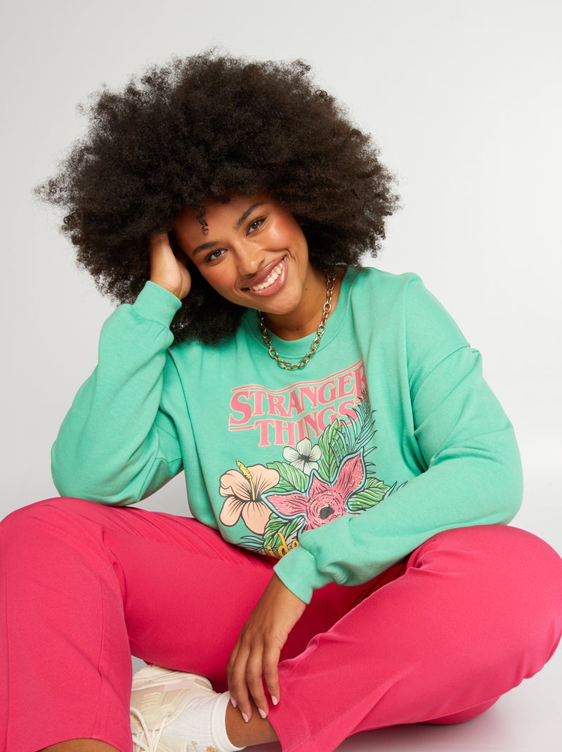 Sweater met 'Stranger Things'-print GROEN - Kiabi