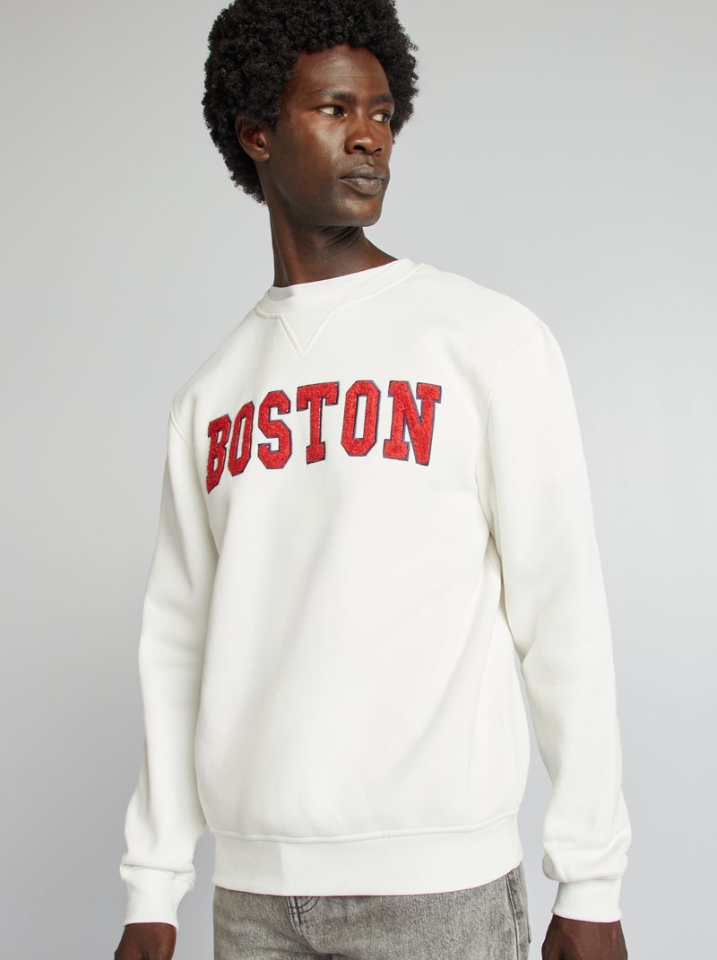 Sweater met tekst in badstoftricot WIT - Kiabi
