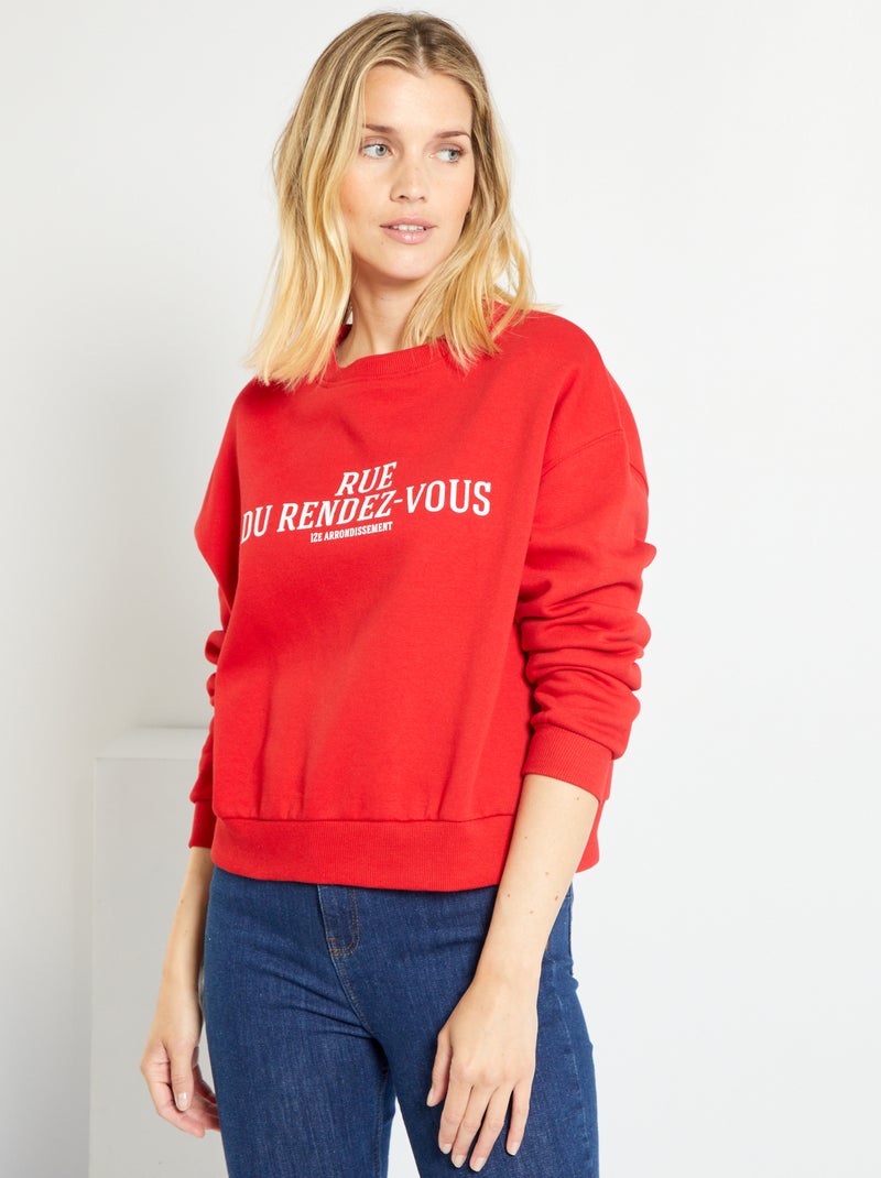 Sweater met tekstopdruk 'Vallouise' ROOD - Kiabi