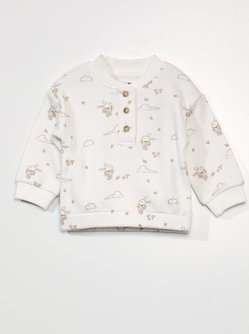 Sweater met tuniekhals en print WIT - Kiabi