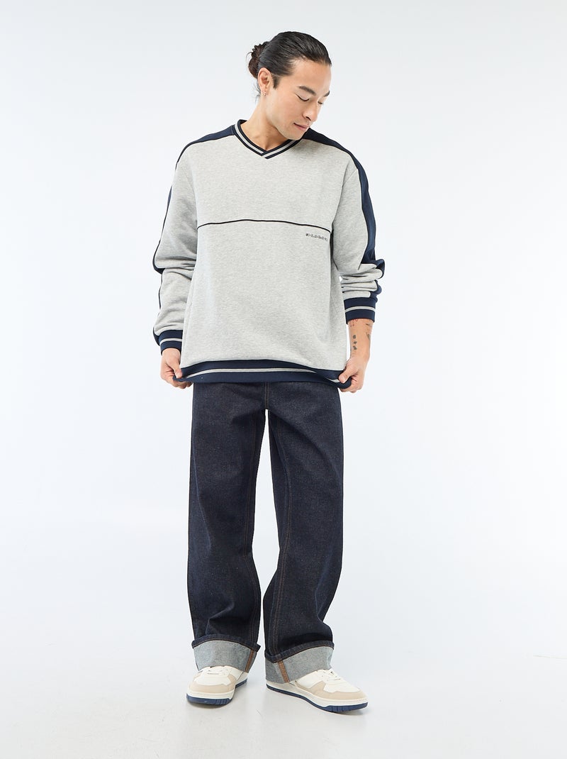 Sweater met V-hals van french terry Grijs - Kiabi