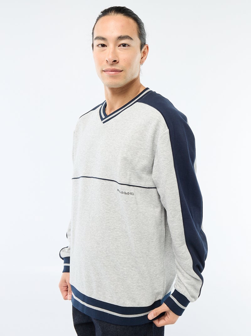 Sweater met V-hals van french terry Grijs - Kiabi