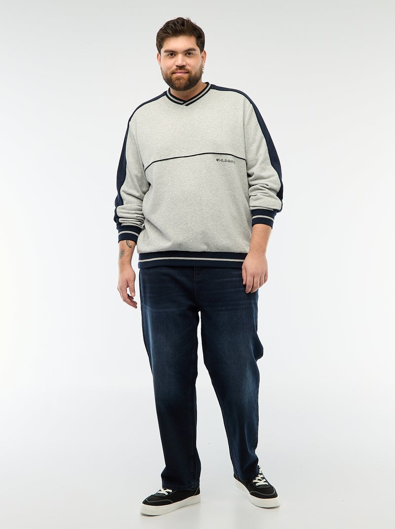 Sweater met V-hals van French Terry Grijs - Kiabi