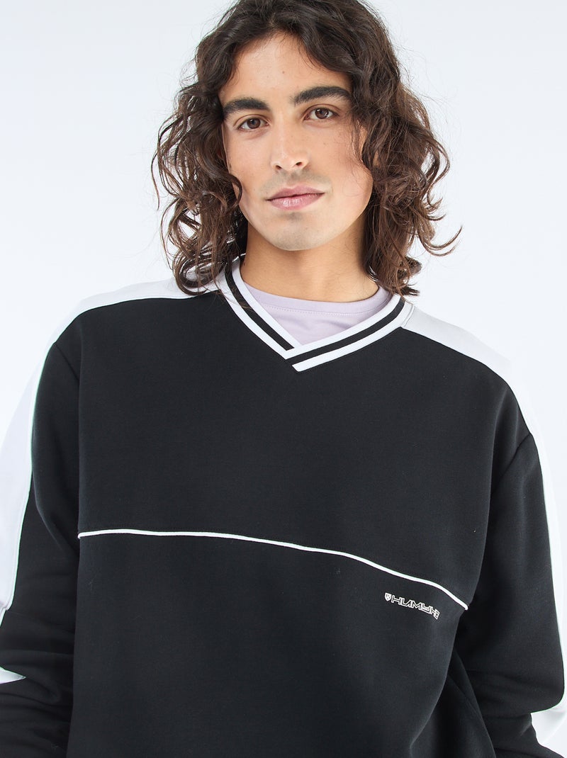 Sweater met V-hals van french terry Zwart - Kiabi