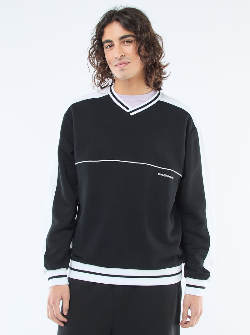 Sweater met V-hals van french terry Zwart - Kiabi