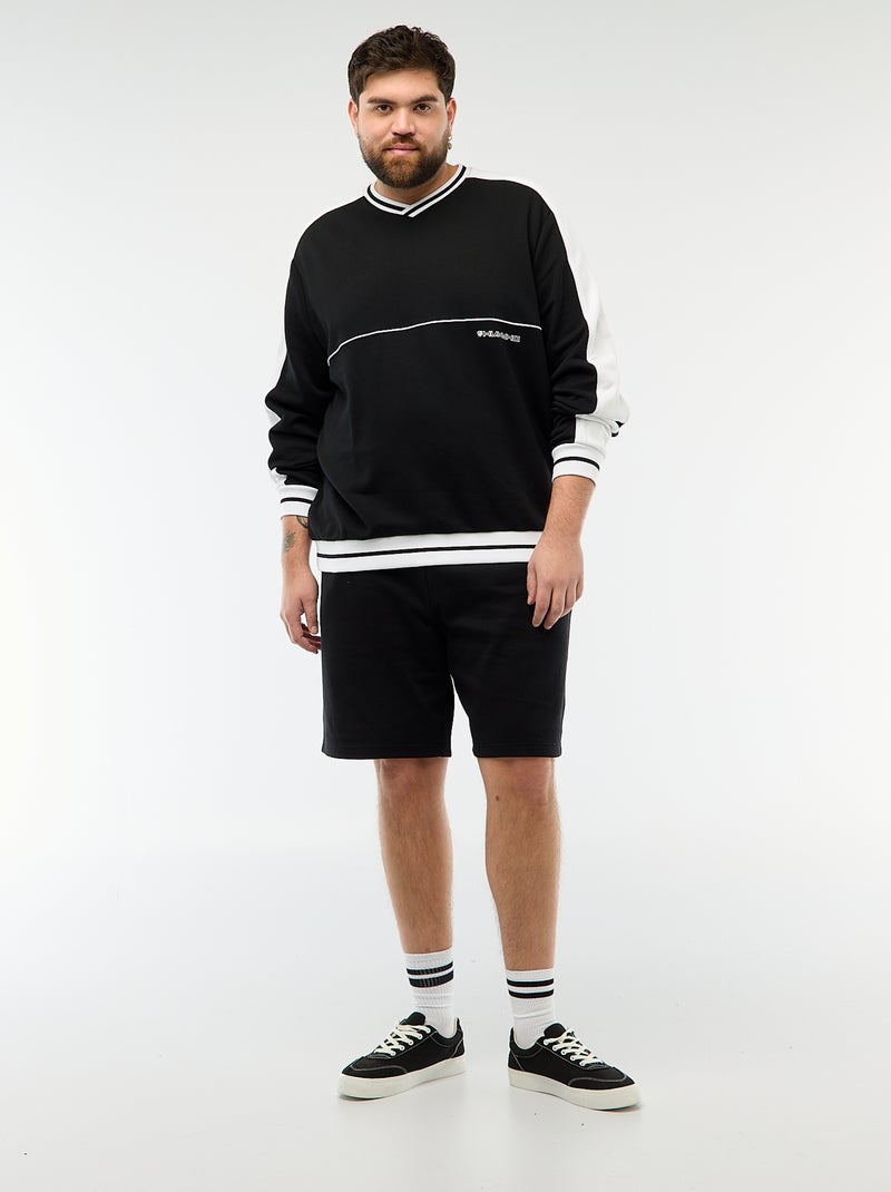 Sweater met V-hals van French Terry Zwart - Kiabi
