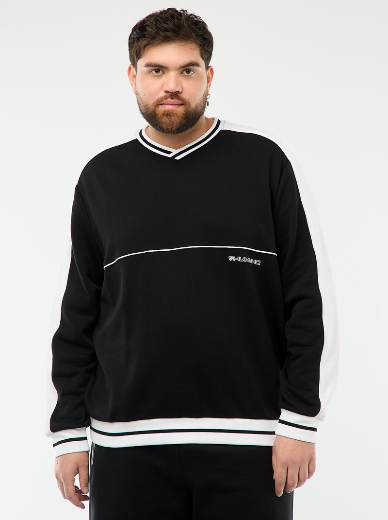Sweater met V-hals van French Terry Zwart - Kiabi