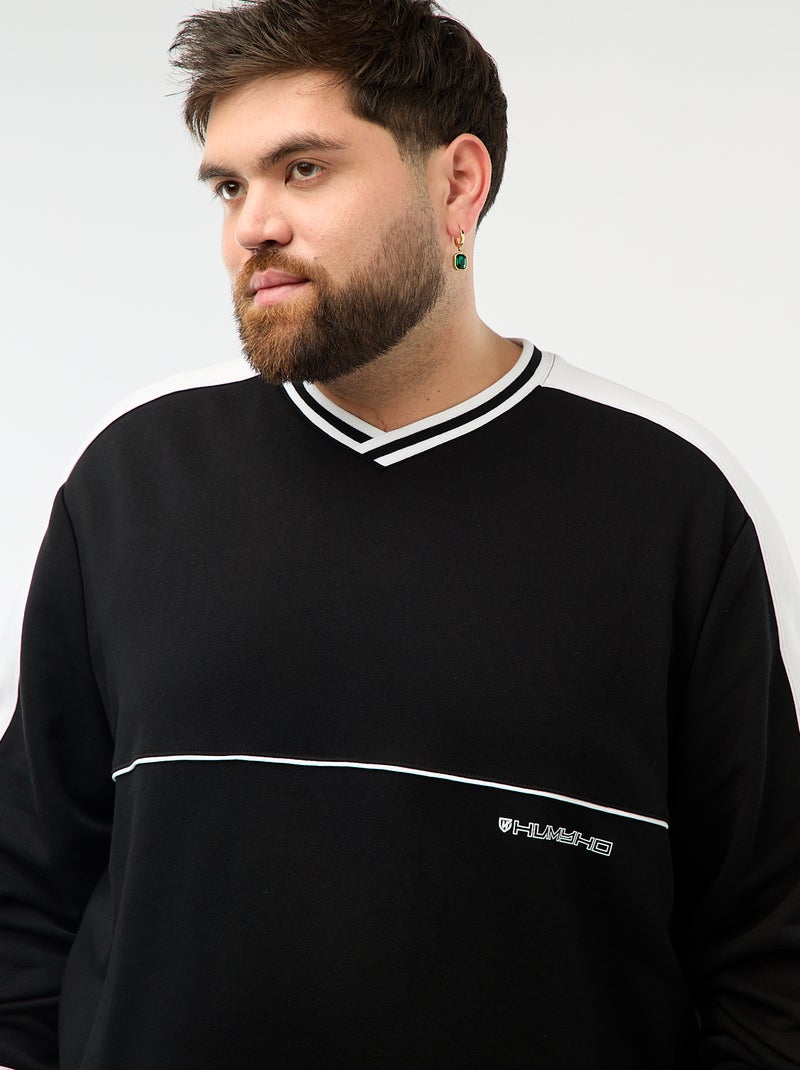 Sweater met V-hals van French Terry Zwart - Kiabi