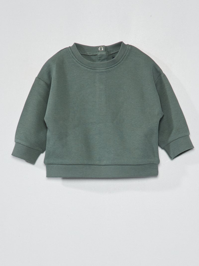 Sweater met wafeltextuur grijs groen - Kiabi