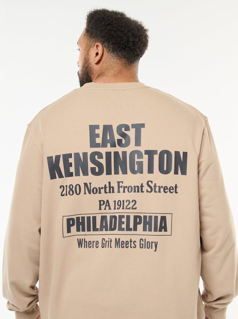 Sweater van dunne joggingstof met print voor/achter Biege - Kiabi