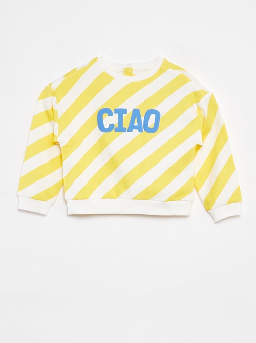 Sweater van dunne joggingstof met ronde hals en motiefje - Kiabi