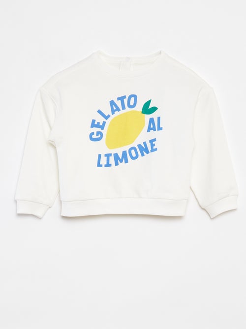 Sweater van dunne joggingstof met ronde hals en motiefje - Kiabi