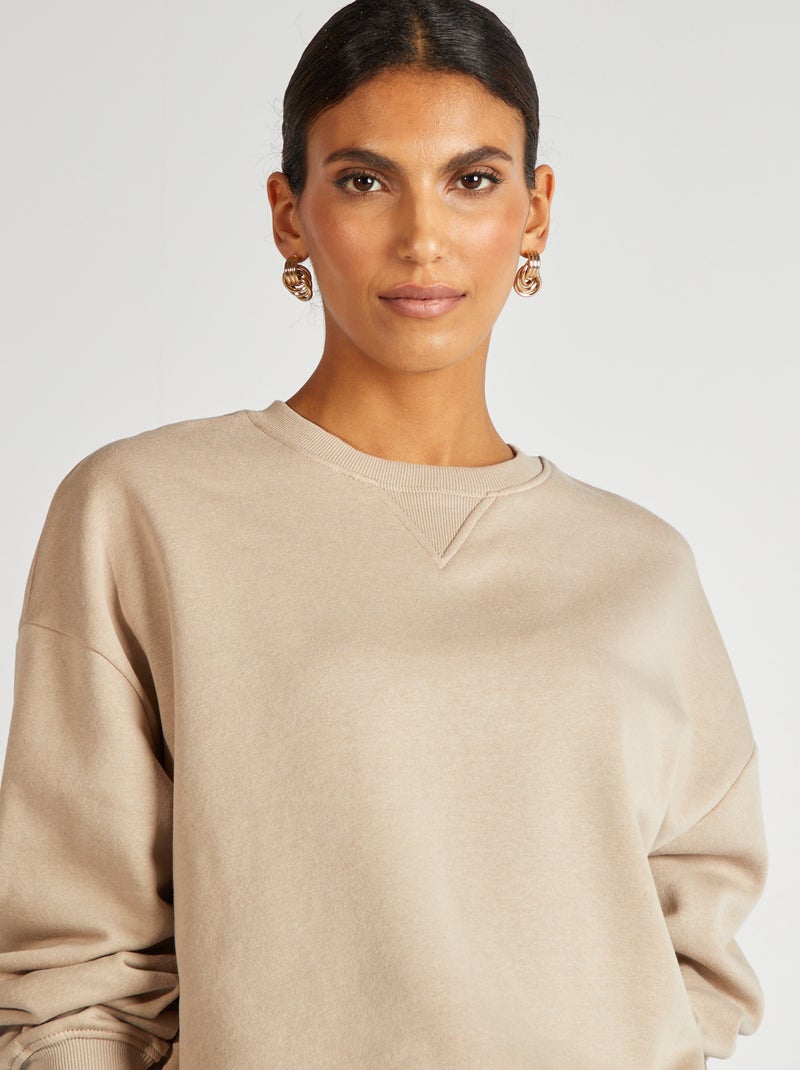Sweater van effen joggingstof BIEGE - Kiabi