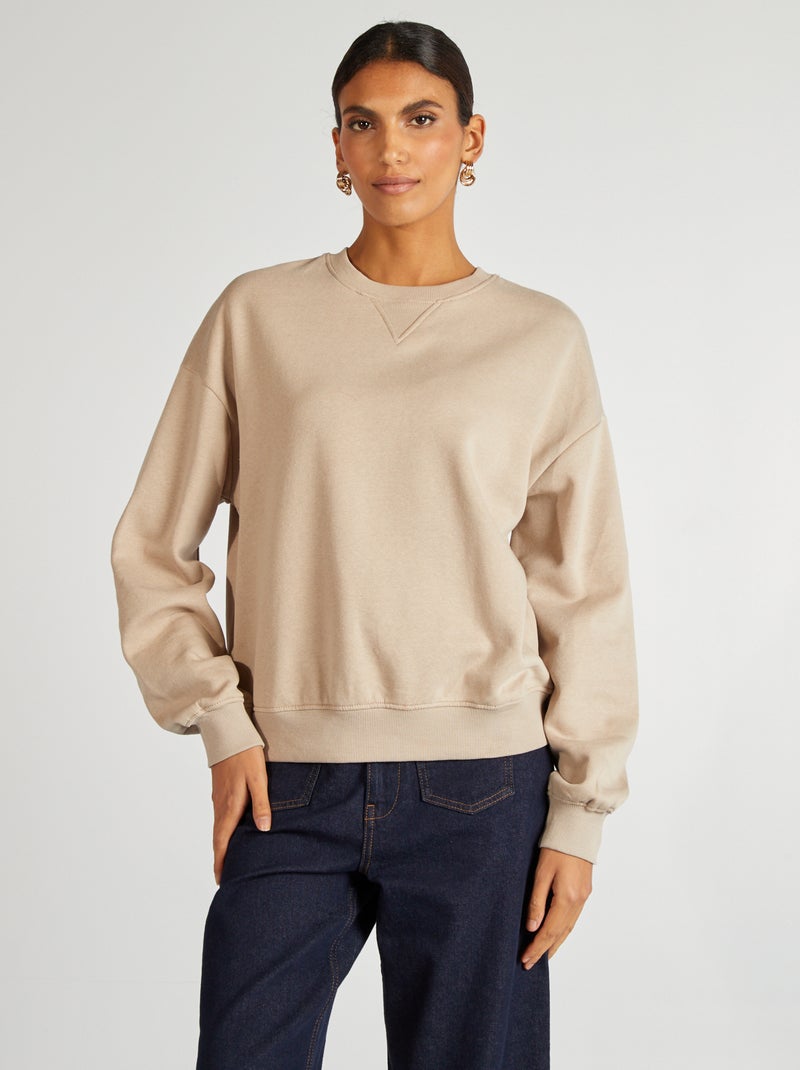 Sweater van effen joggingstof BIEGE - Kiabi