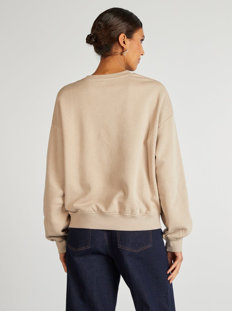 Sweater van effen joggingstof BIEGE - Kiabi