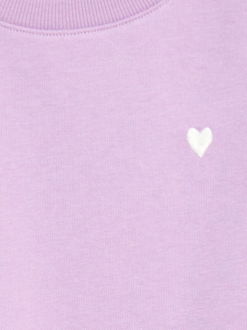Sweater van effen joggingstof en geborduurd hartje Paars - Kiabi