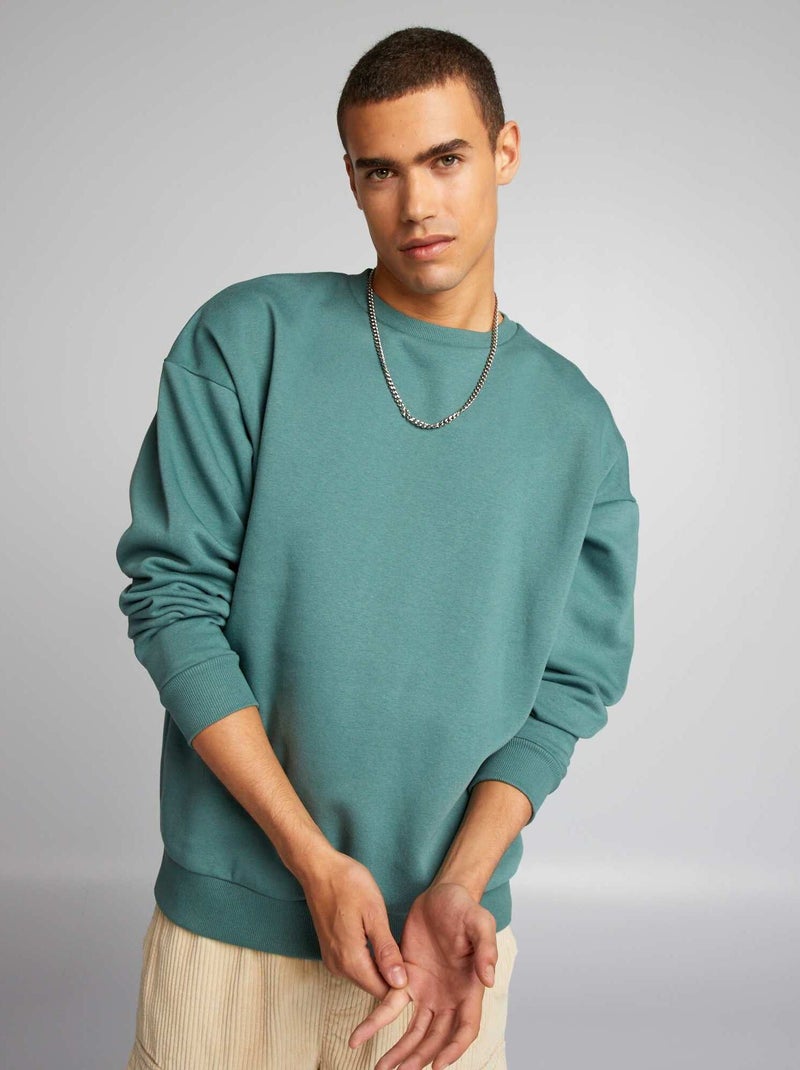 Sweater van effen joggingstof GROEN - Kiabi