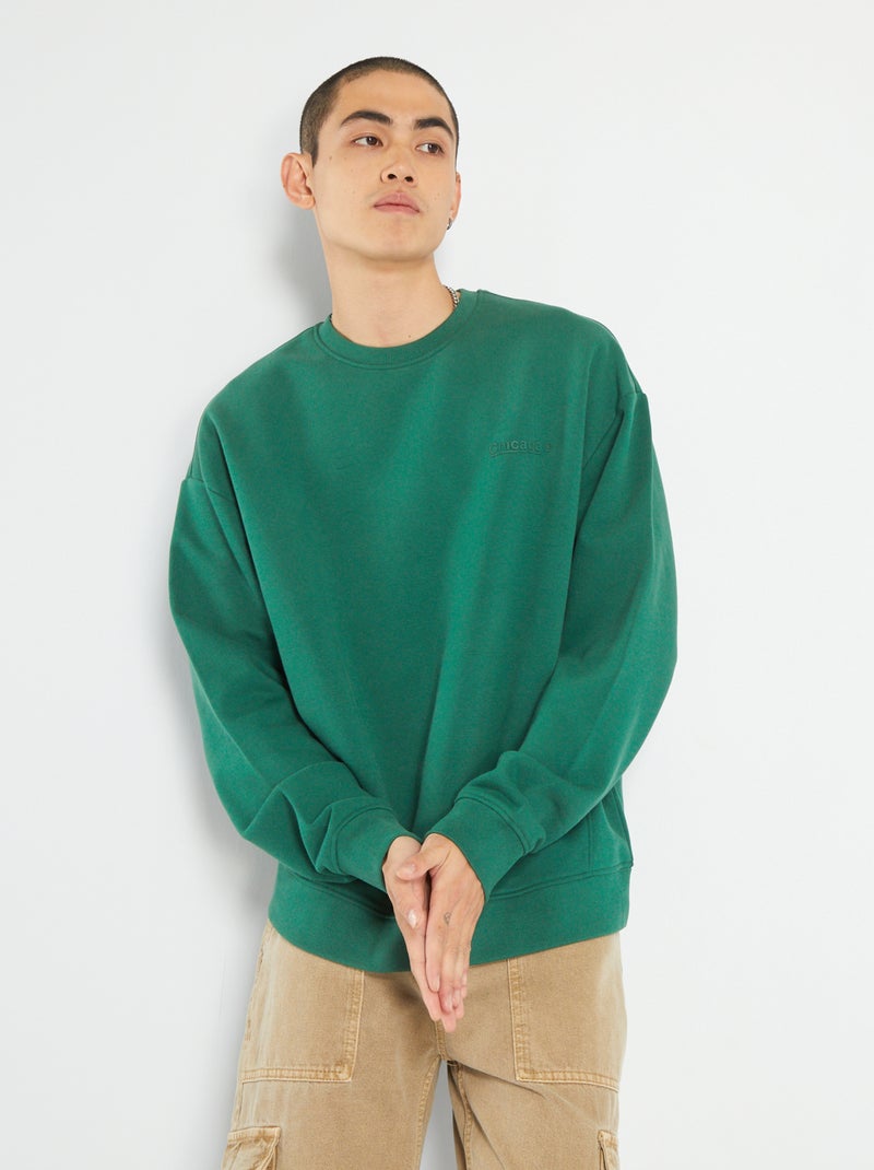 Sweater van effen joggingstof GROEN - Kiabi