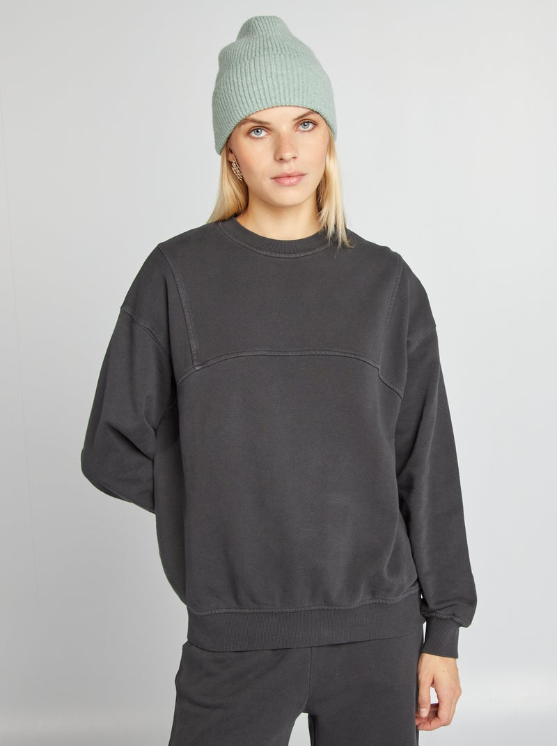 Sweater van effen joggingstof ZWART - Kiabi