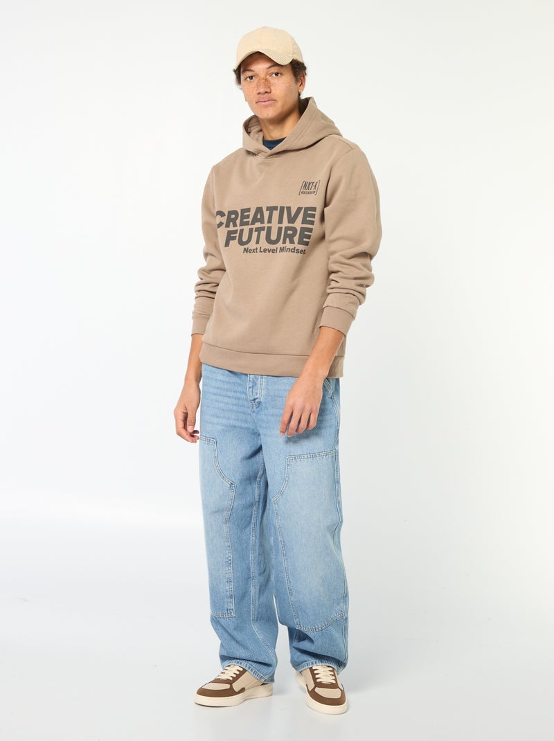 Sweater van effen katoen met print Biege - Kiabi