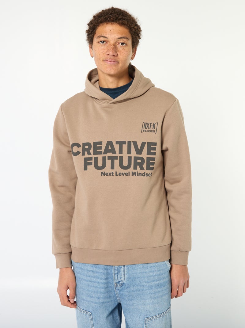 Sweater van effen katoen met print Biege - Kiabi