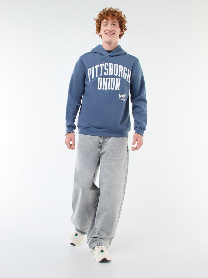 Sweater van effen katoen met print Blauw - Kiabi