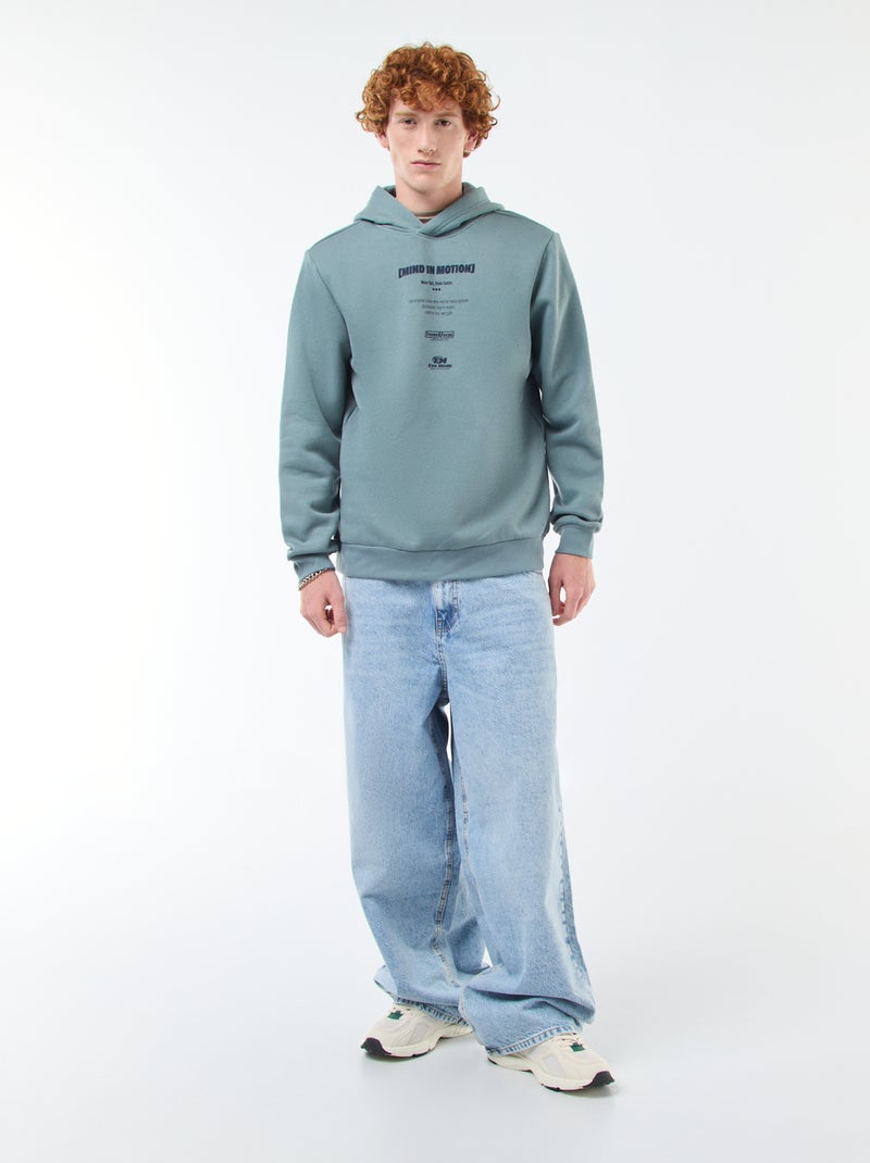 Sweater van effen katoen met print Blauw - Kiabi